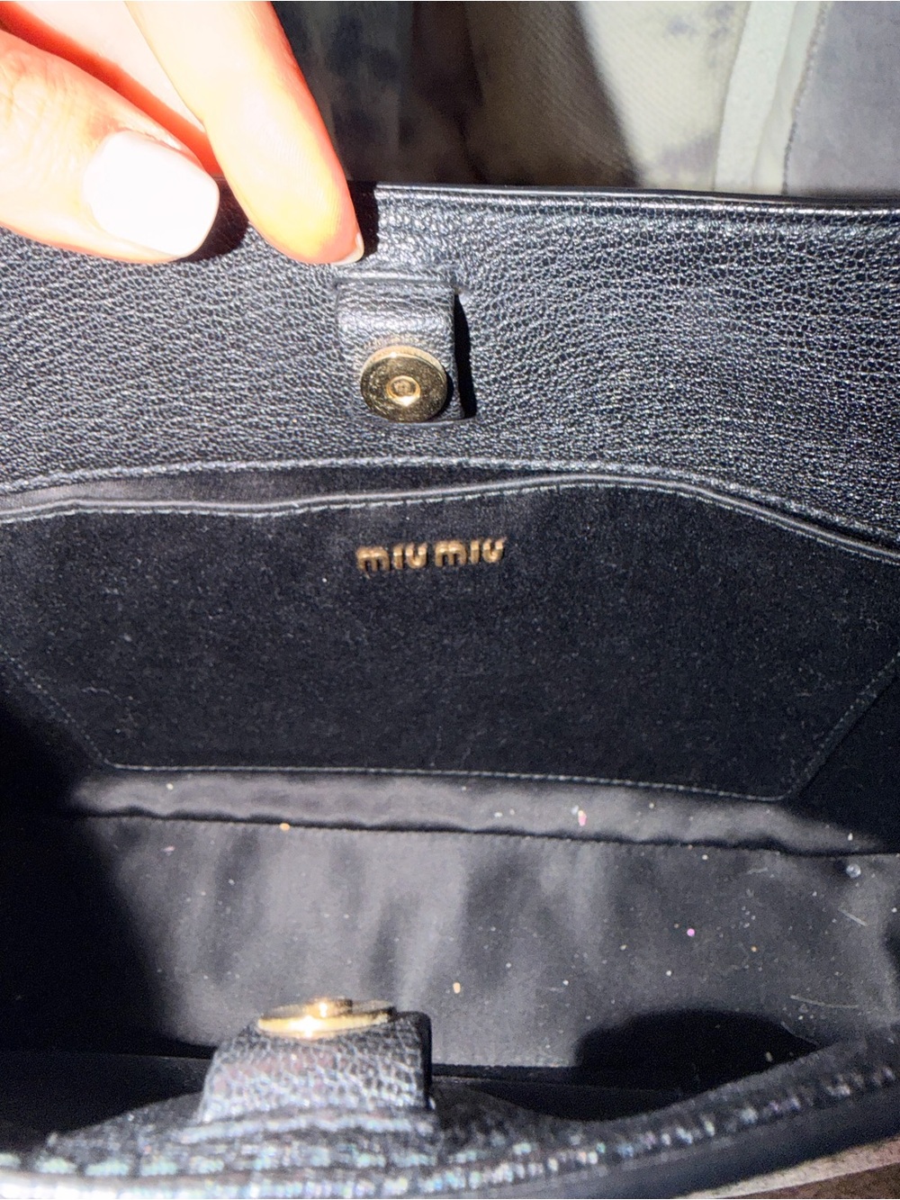 Miu Miu Black Leather Gold-Logo Shoulder Bag - Picture 5 of 7